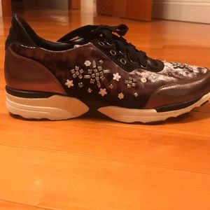 Purple Velvet Rhinestone Sneakers